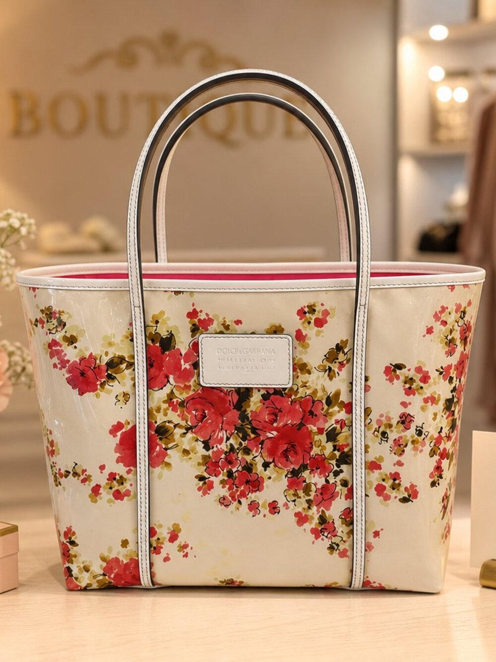 Dolce & Gabbana Patent Leather Floral Vernice St Fiori + Vern Tote NWT